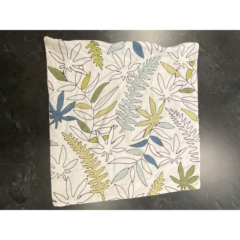 Unused Crate and Barrel Avery Succulent Leaf Embroidered Throw Pillow 17”x17.5”